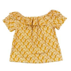 NWT LOFT Gold & Ivory Floral Crinkle Off The Shoulder Top